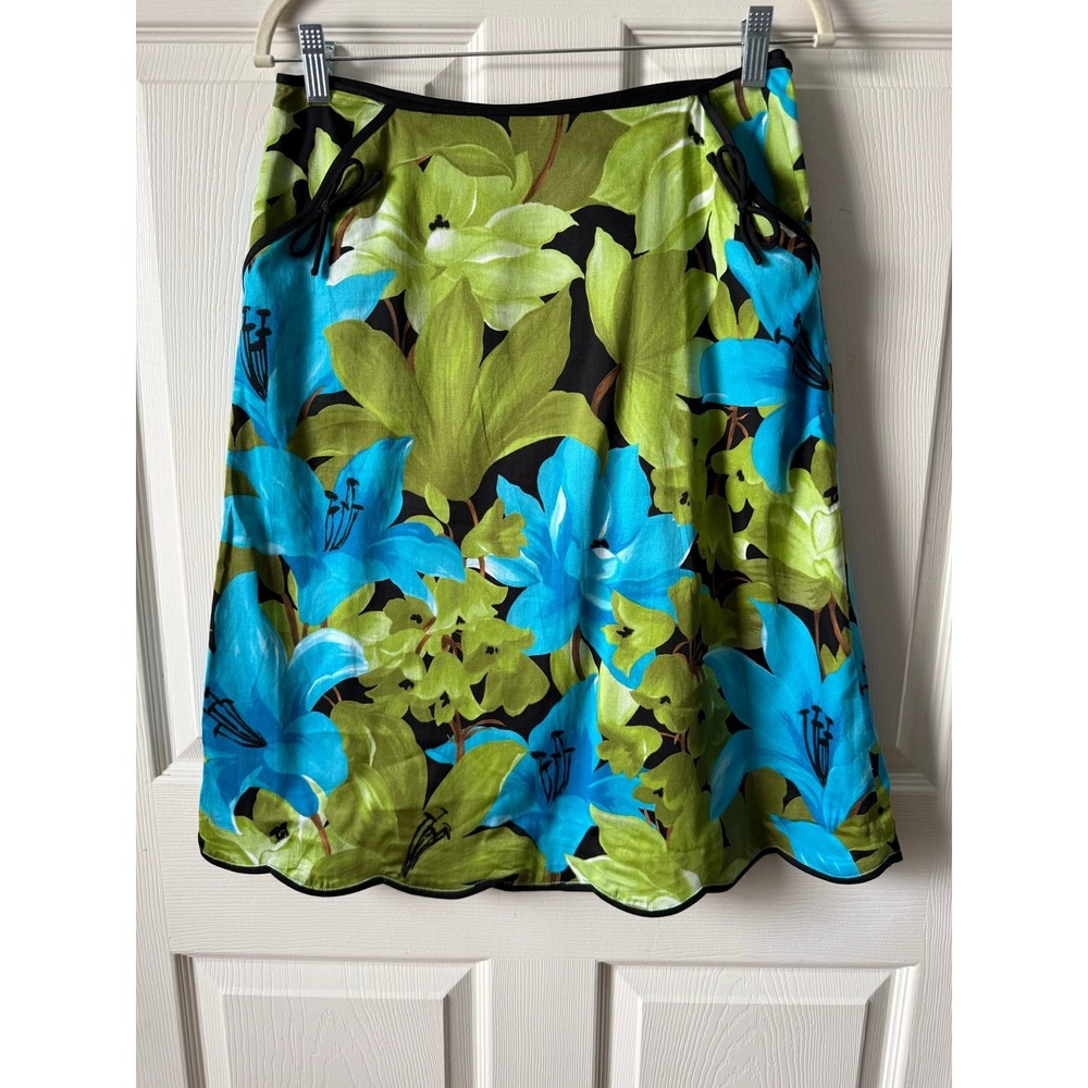 Floral Skirt w Scallop Hem Size‎ 8 Cottagecore Whimsical Fairy Resort Tropical